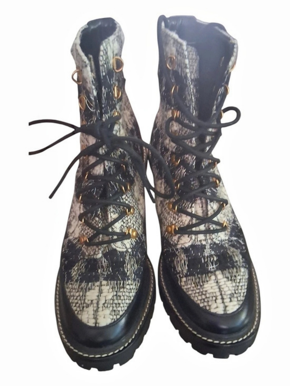Buckle Printed Heeled Ankle Boots Black & White